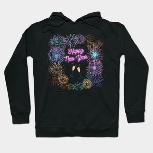 Happy New Year Fireworks and Champagne Flutes Hoodie